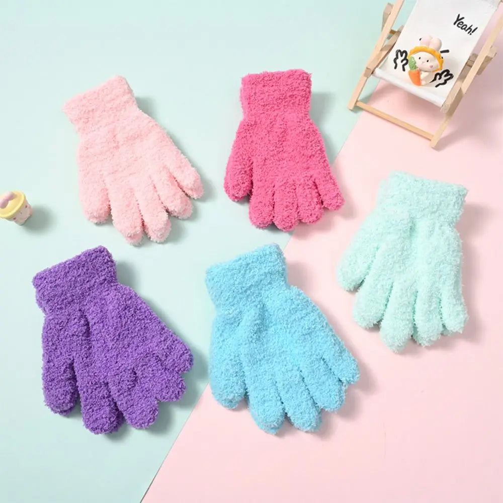 Fashion Thicken Children Gloves Solid Color Plush Furry Full Finger Guantes Warm Warm Mittens For Boys/Girls