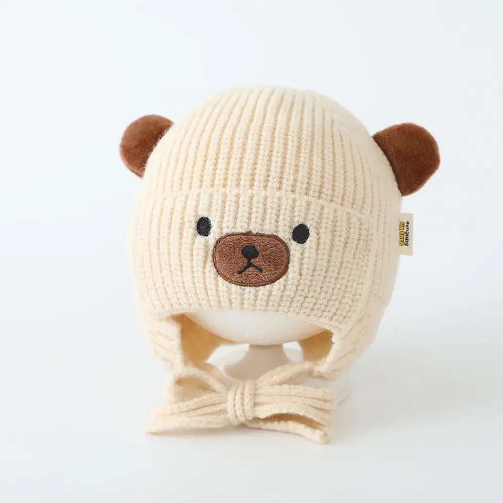 Boys Bear Animal Beanie Hats Children Thick Cute Caps Kids Knitted Cold Proof Hat Girls Autumn Winter Warm Windproof Cap