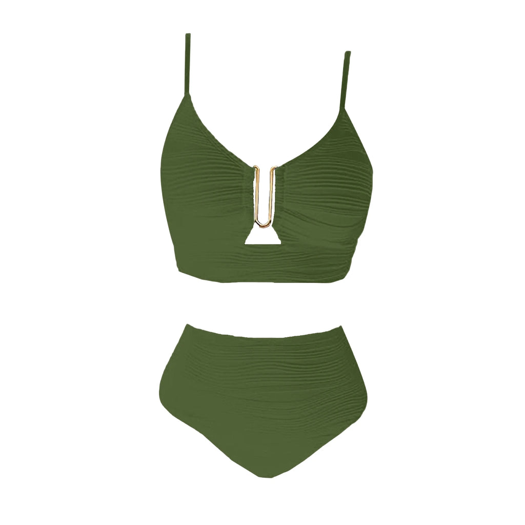 2 Piece Bikini Set Women’s U-Wire Cutout Popular Swimsuit High Waisted Textured 2026 Summer Beach Swim Female Bathing Suits