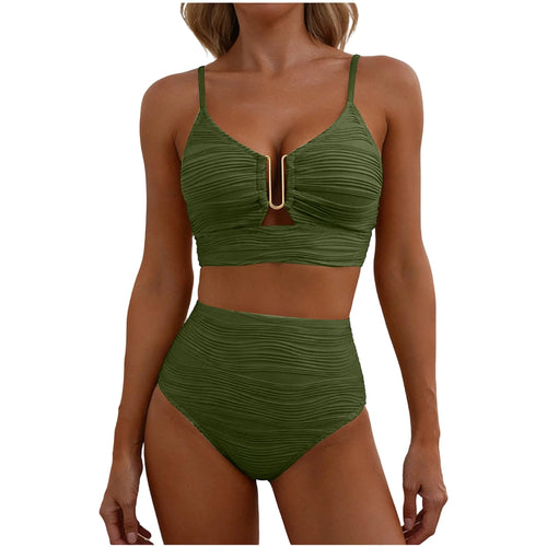 2 Piece Bikini Set Women’s U-Wire Cutout Popular Swimsuit High Waisted Textured 2026 Summer Beach Swim Female Bathing Suits