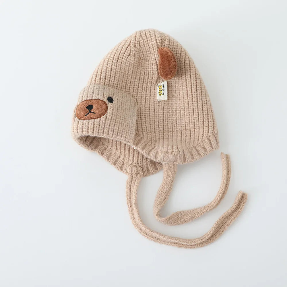 Boys Bear Animal Beanie Hats Children Thick Cute Caps Kids Knitted Cold Proof Hat Girls Autumn Winter Warm Windproof Cap