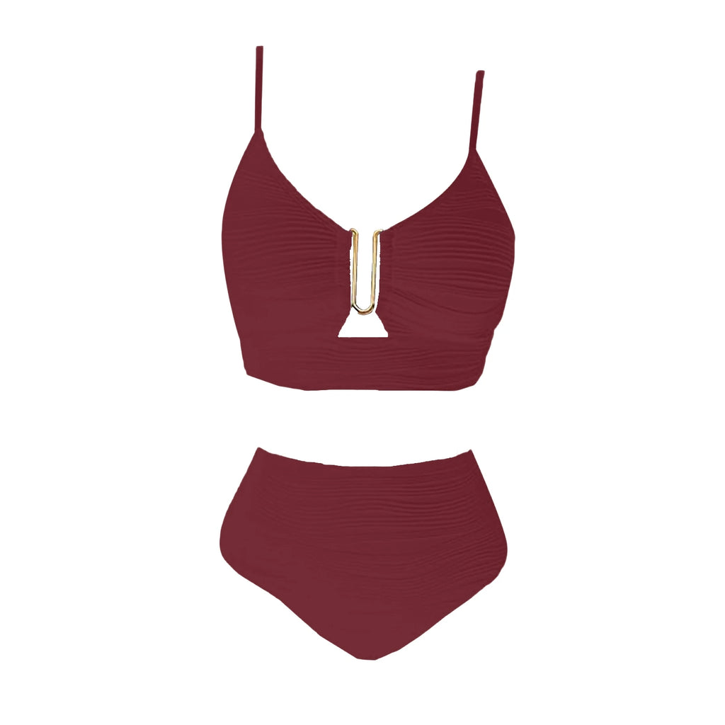 2 Piece Bikini Set Women’s U-Wire Cutout Popular Swimsuit High Waisted Textured 2026 Summer Beach Swim Female Bathing Suits