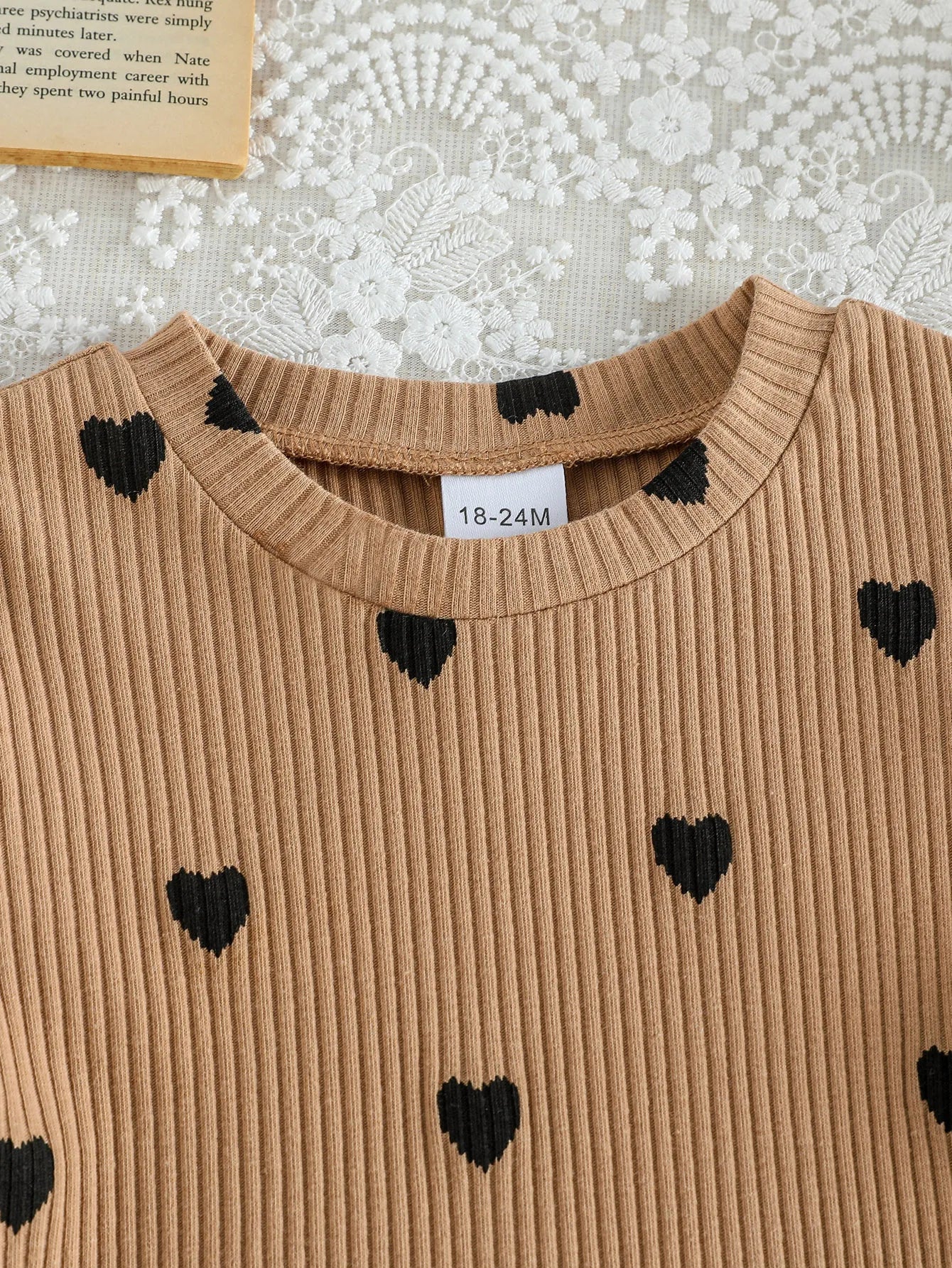 Chiikdren Summer New style Kids girl Heart print Short-sleeve bow-decorated black Pants Fashion two-piece set For 1-6Y