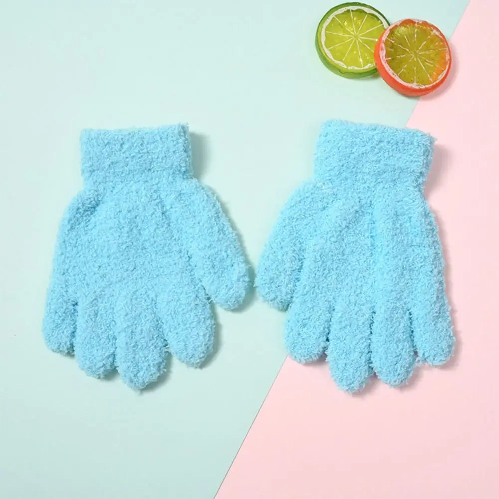Fashion Thicken Children Gloves Solid Color Plush Furry Full Finger Guantes Warm Warm Mittens For Boys/Girls