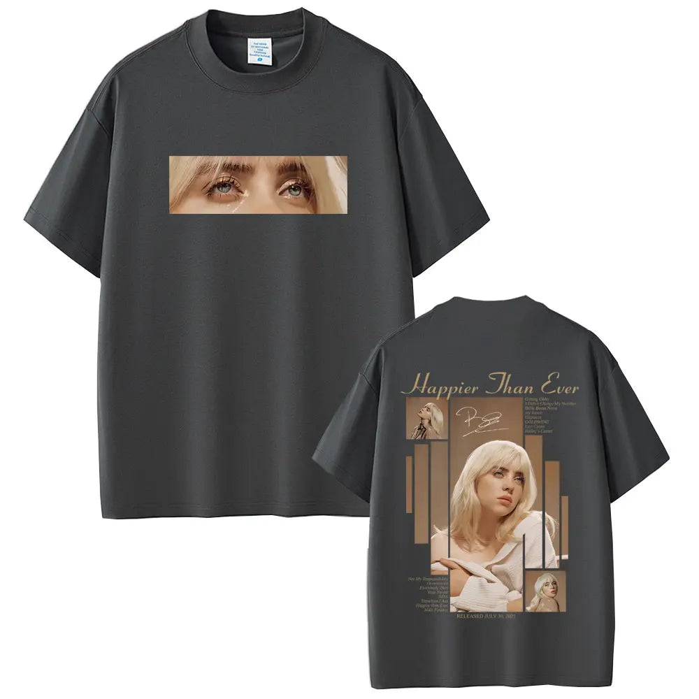 Happier Than Ever 2025 T-shirt Men Women Fashion Pop Music Short Sleeve T Shirts Unisex Hip HopT-shirts Streetwear