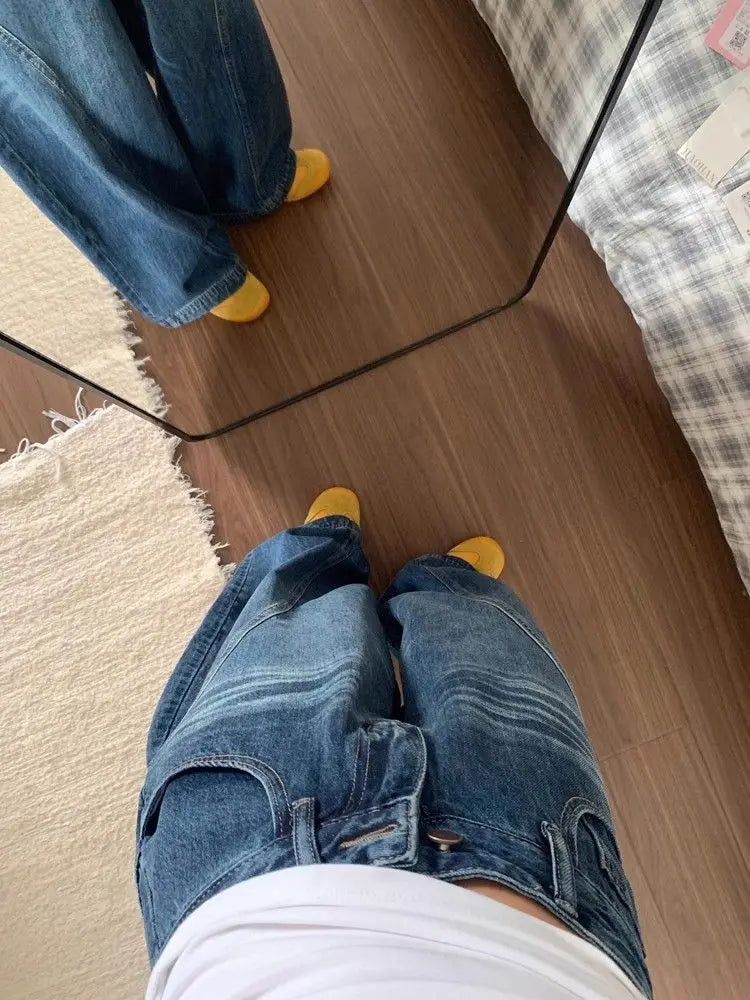 Blue High Street Wide Leg Jeans Women's Loose Slimming Drapey Straight Floor-Length Pants Spring Summer New Ladies Denim