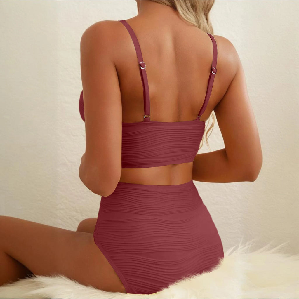 2 Piece Bikini Set Women’s U-Wire Cutout Popular Swimsuit High Waisted Textured 2026 Summer Beach Swim Female Bathing Suits
