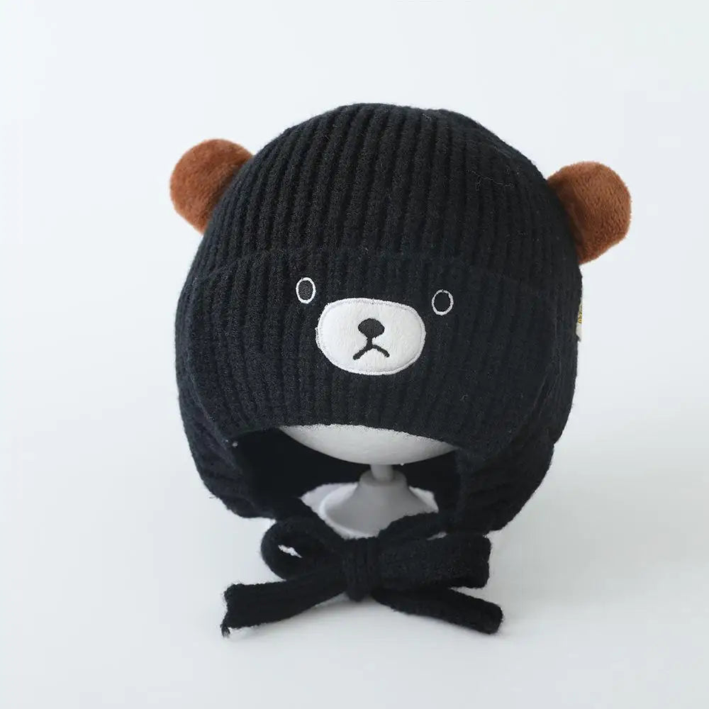 Boys Bear Animal Beanie Hats Children Thick Cute Caps Kids Knitted Cold Proof Hat Girls Autumn Winter Warm Windproof Cap