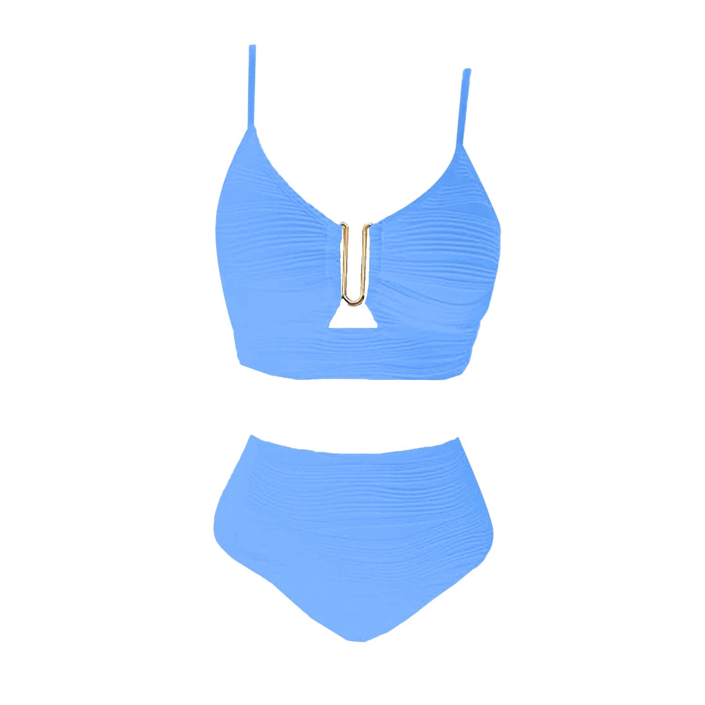 2 Piece Bikini Set Women’s U-Wire Cutout Popular Swimsuit High Waisted Textured 2026 Summer Beach Swim Female Bathing Suits
