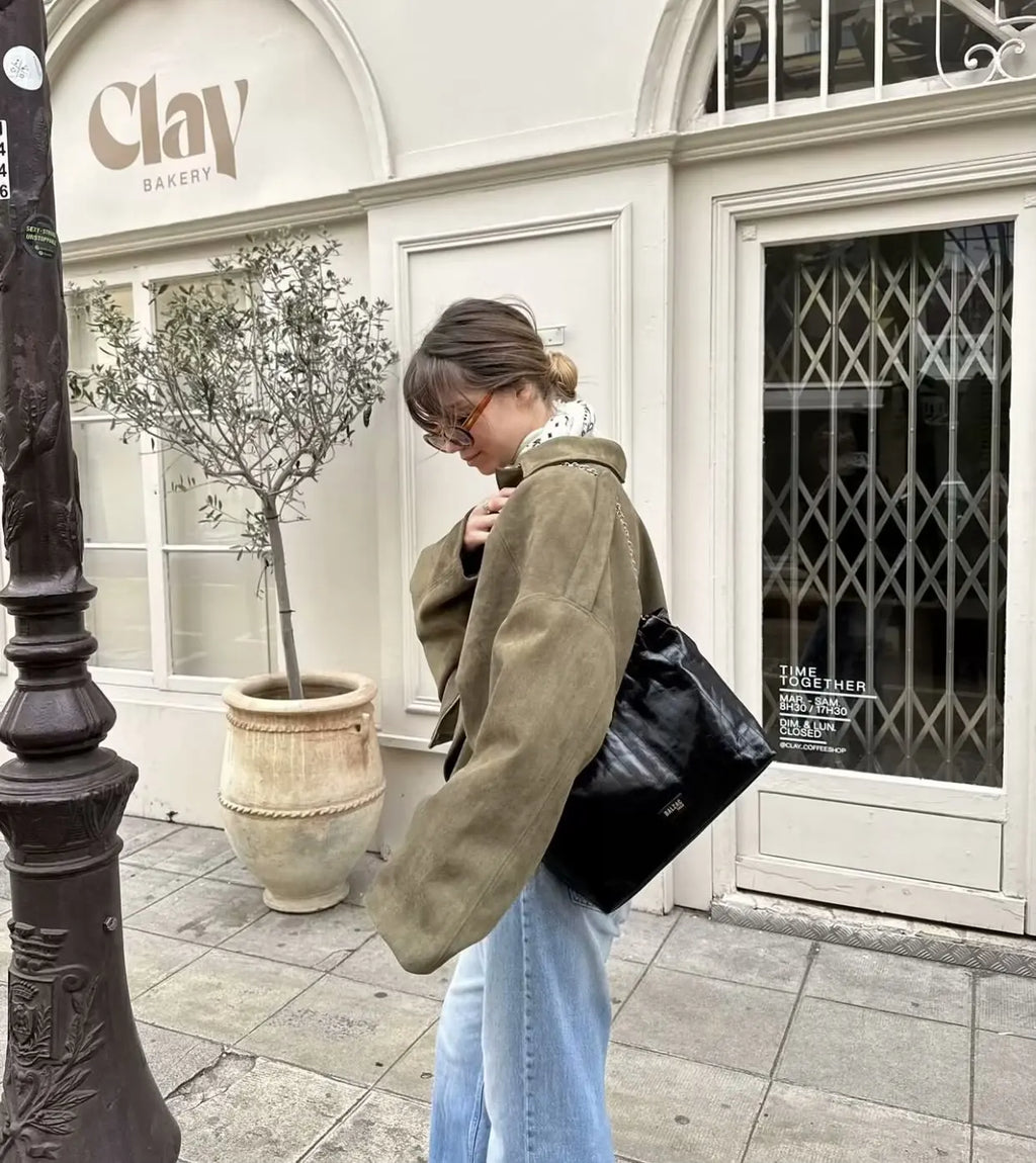 9Color Casual Soft Bomber Jackets Women Long Lantern Sleeve Oversized Autumn Winter Coats Fashion 2025 Streetwear Zipper Outwear