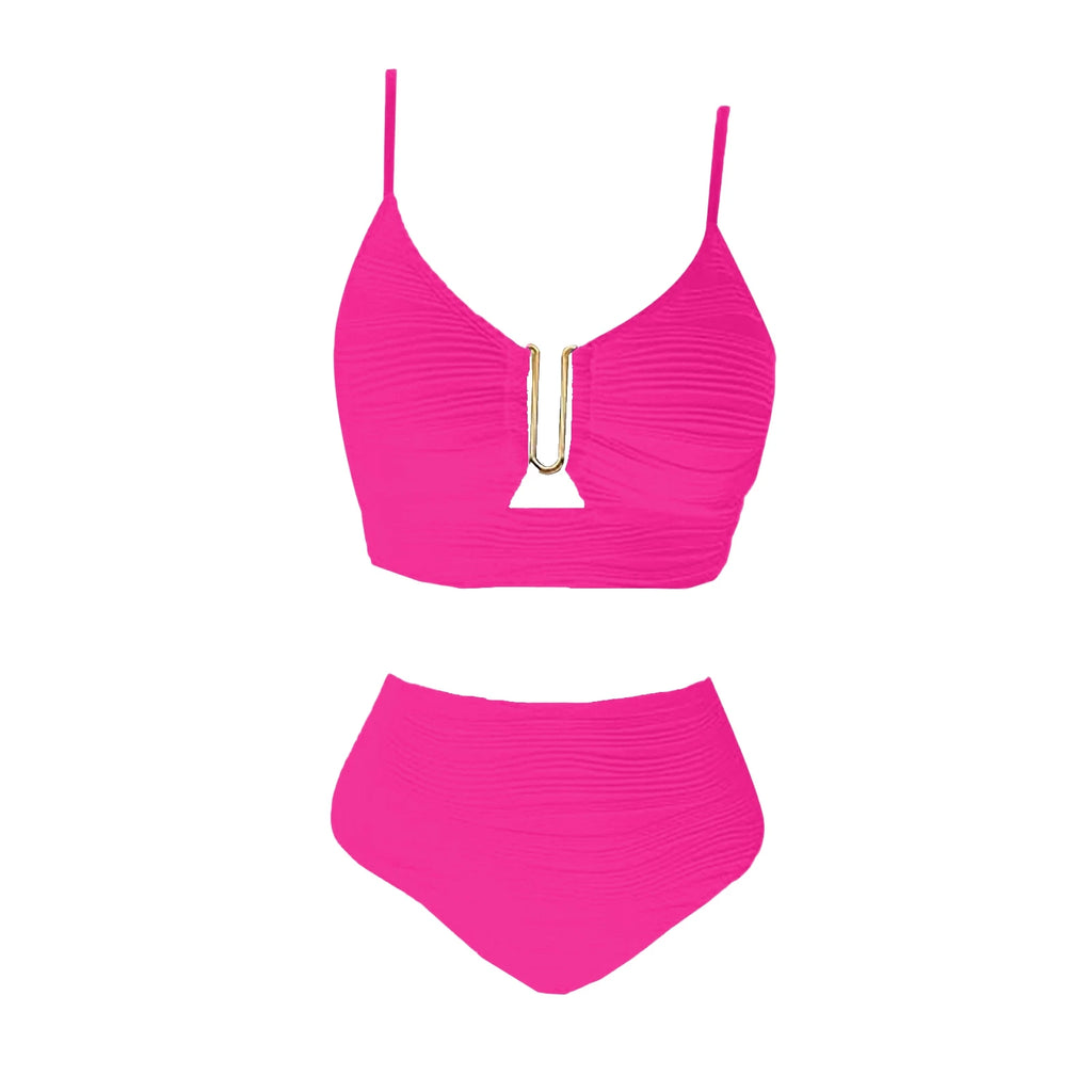 2 Piece Bikini Set Women’s U-Wire Cutout Popular Swimsuit High Waisted Textured 2026 Summer Beach Swim Female Bathing Suits