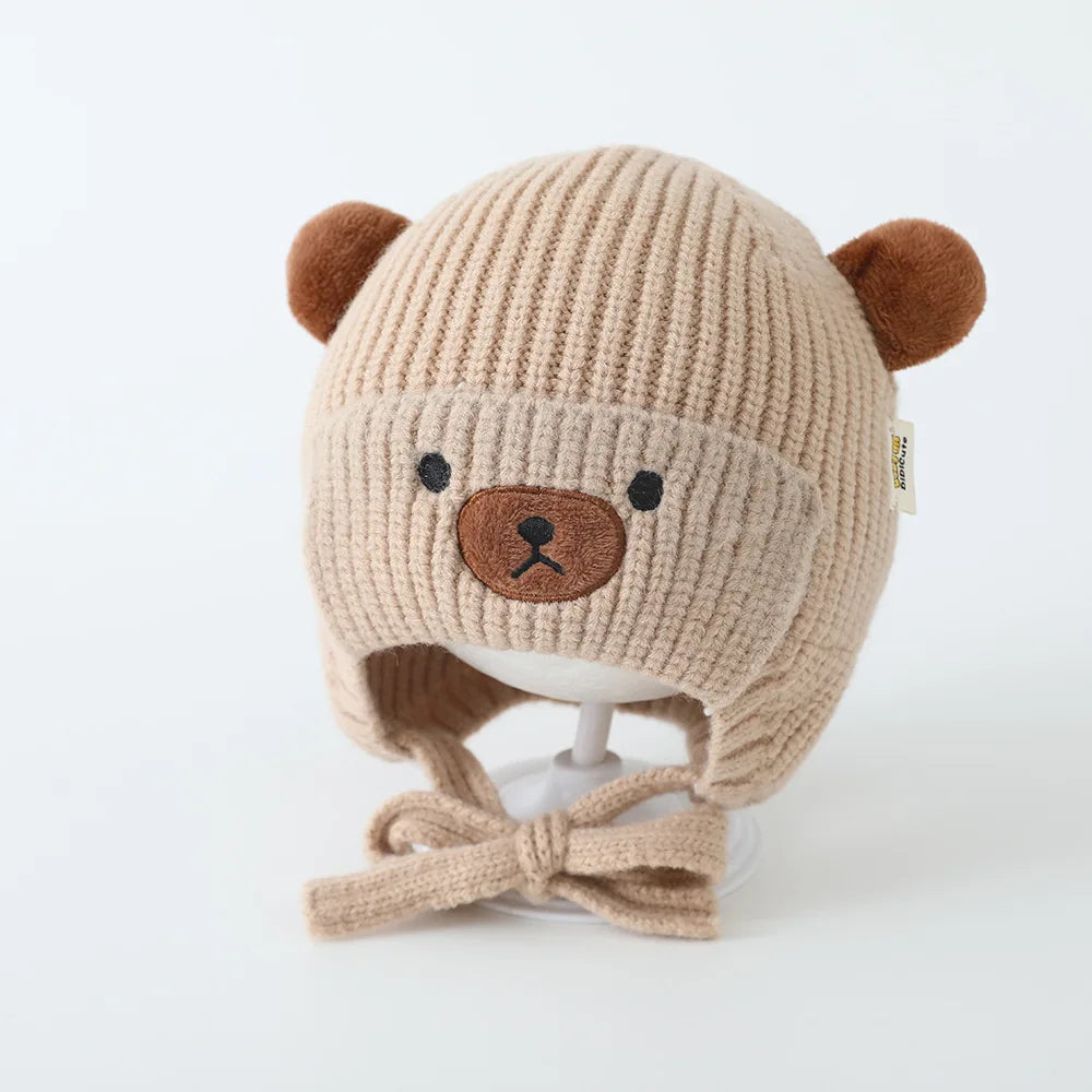 Boys Bear Animal Beanie Hats Children Thick Cute Caps Kids Knitted Cold Proof Hat Girls Autumn Winter Warm Windproof Cap