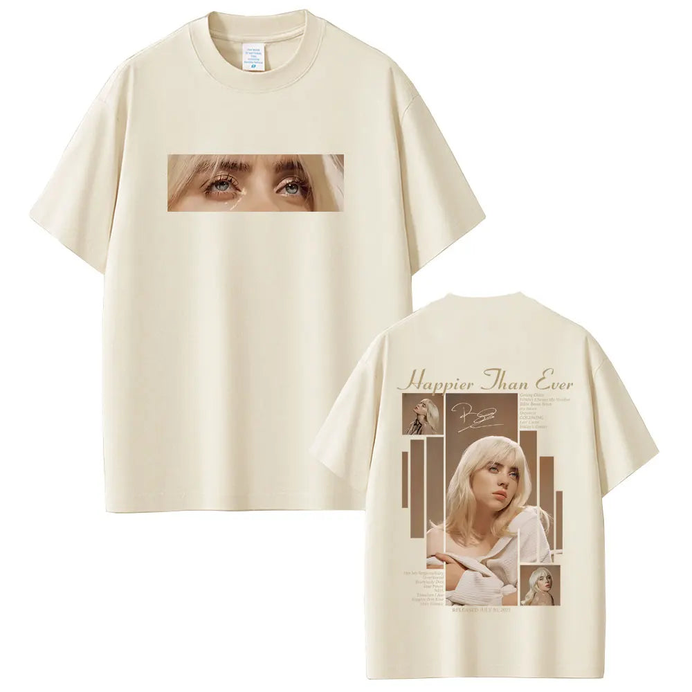 Happier Than Ever 2025 T-shirt Men Women Fashion Pop Music Short Sleeve T Shirts Unisex Hip HopT-shirts Streetwear