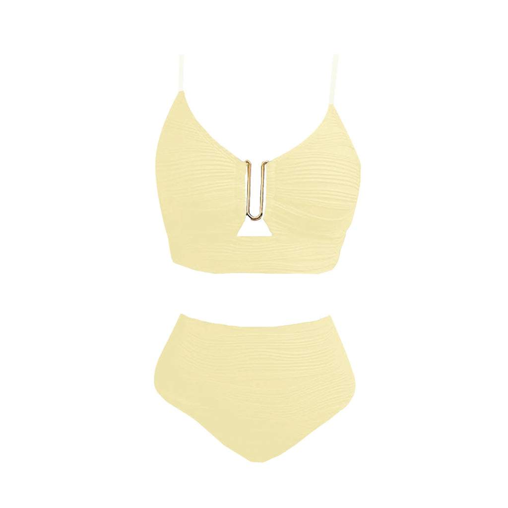 2 Piece Bikini Set Women’s U-Wire Cutout Popular Swimsuit High Waisted Textured 2026 Summer Beach Swim Female Bathing Suits