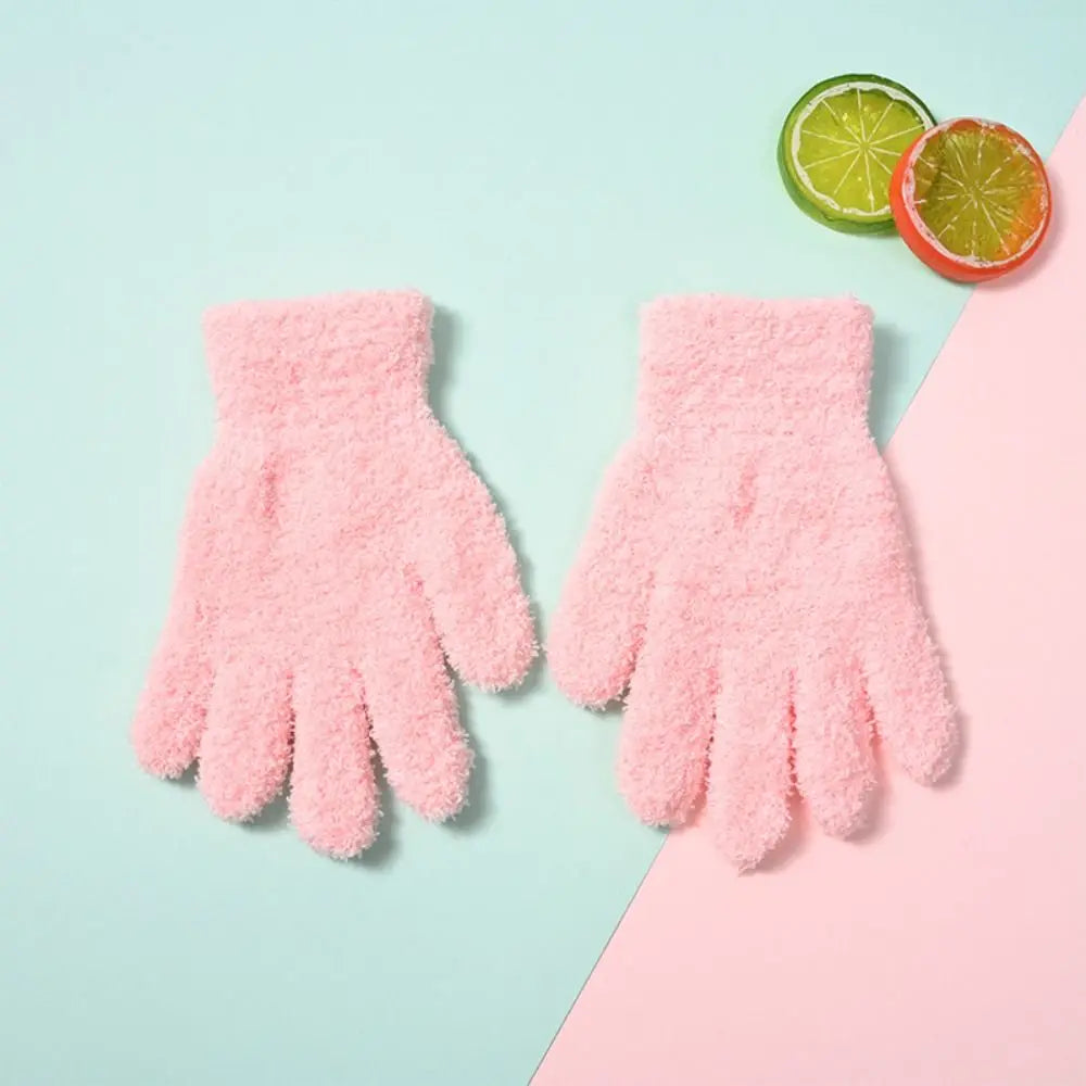 Fashion Thicken Children Gloves Solid Color Plush Furry Full Finger Guantes Warm Warm Mittens For Boys/Girls