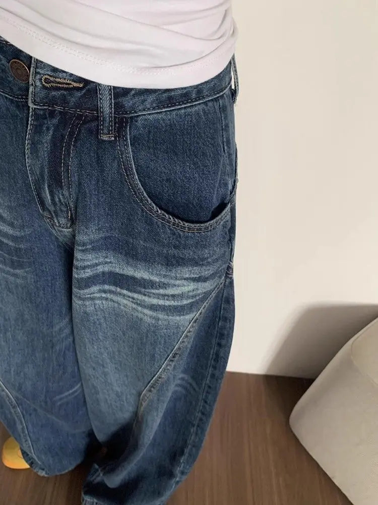 Blue High Street Wide Leg Jeans Women's Loose Slimming Drapey Straight Floor-Length Pants Spring Summer New Ladies Denim