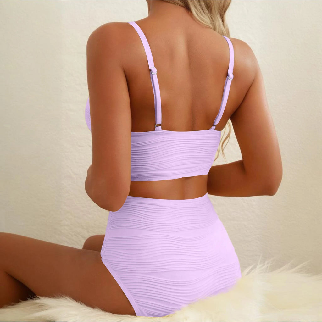 2 Piece Bikini Set Women’s U-Wire Cutout Popular Swimsuit High Waisted Textured 2026 Summer Beach Swim Female Bathing Suits