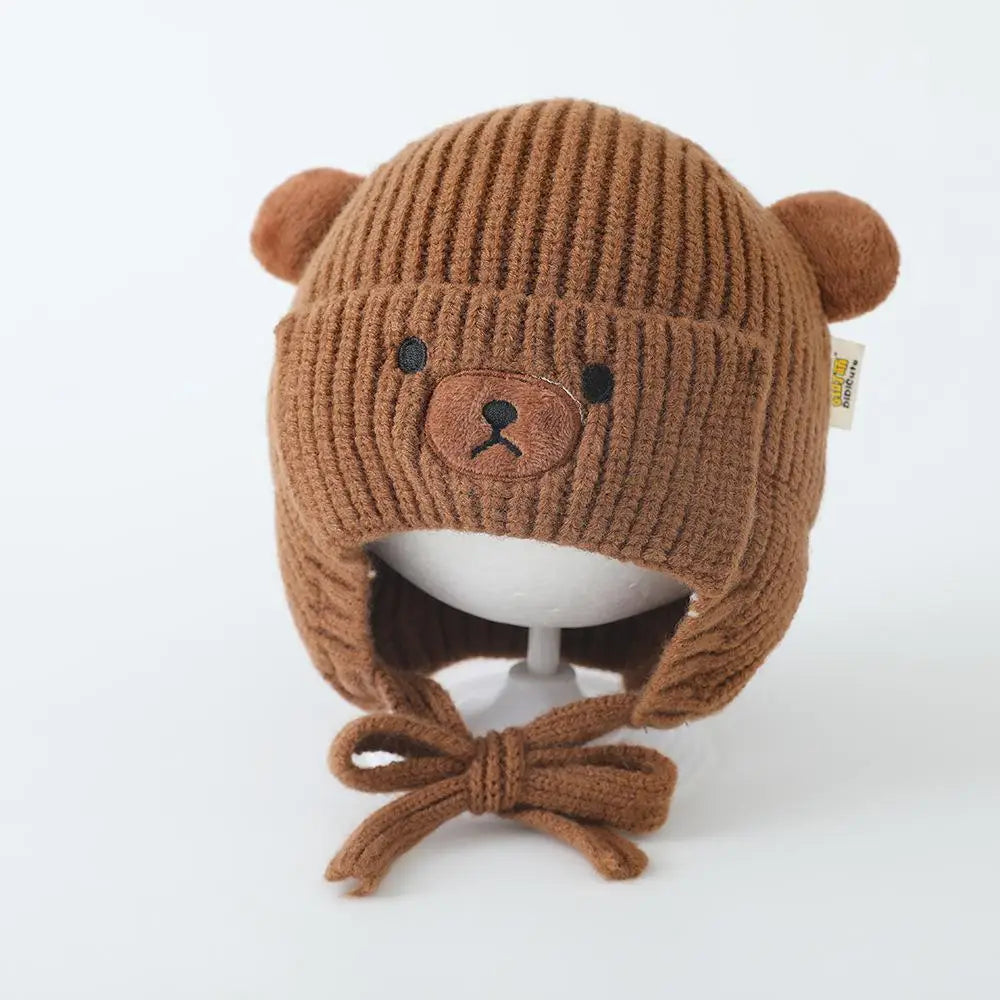 Boys Bear Animal Beanie Hats Children Thick Cute Caps Kids Knitted Cold Proof Hat Girls Autumn Winter Warm Windproof Cap