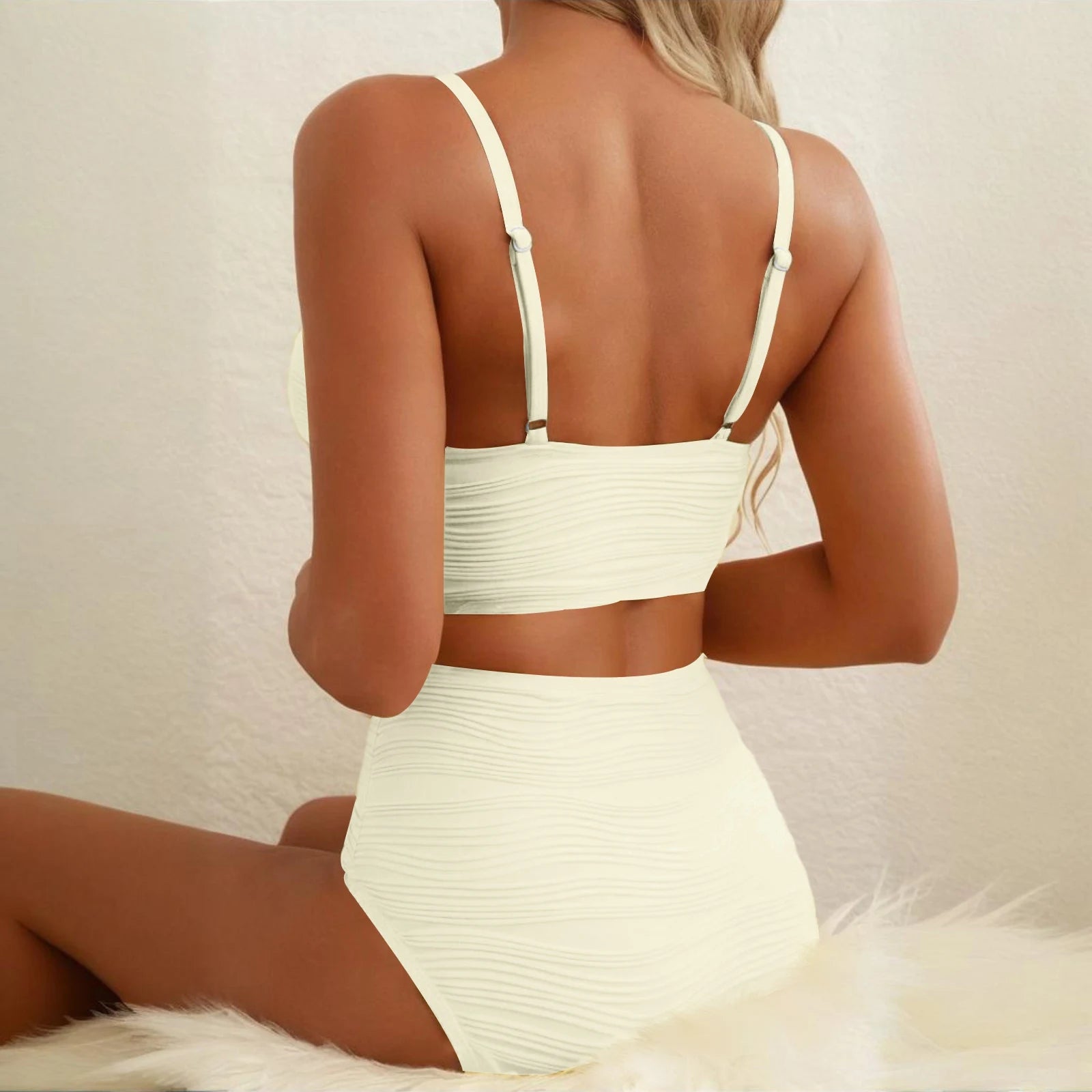 2 Piece Bikini Set Women’s U-Wire Cutout Popular Swimsuit High Waisted Textured 2026 Summer Beach Swim Female Bathing Suits