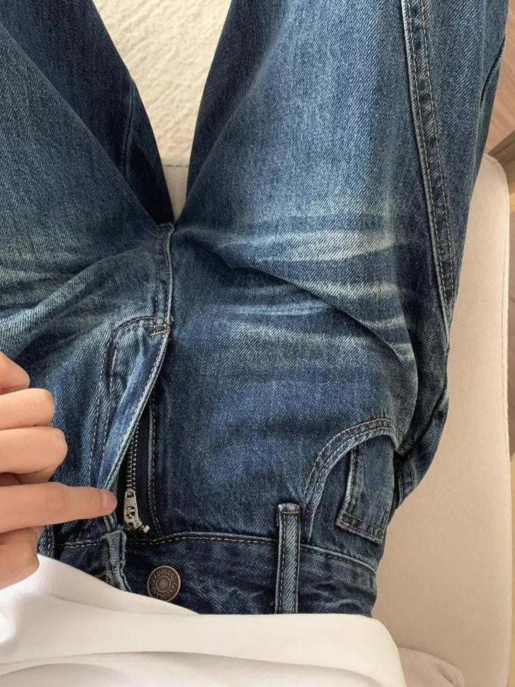 Blue High Street Wide Leg Jeans Women's Loose Slimming Drapey Straight Floor-Length Pants Spring Summer New Ladies Denim