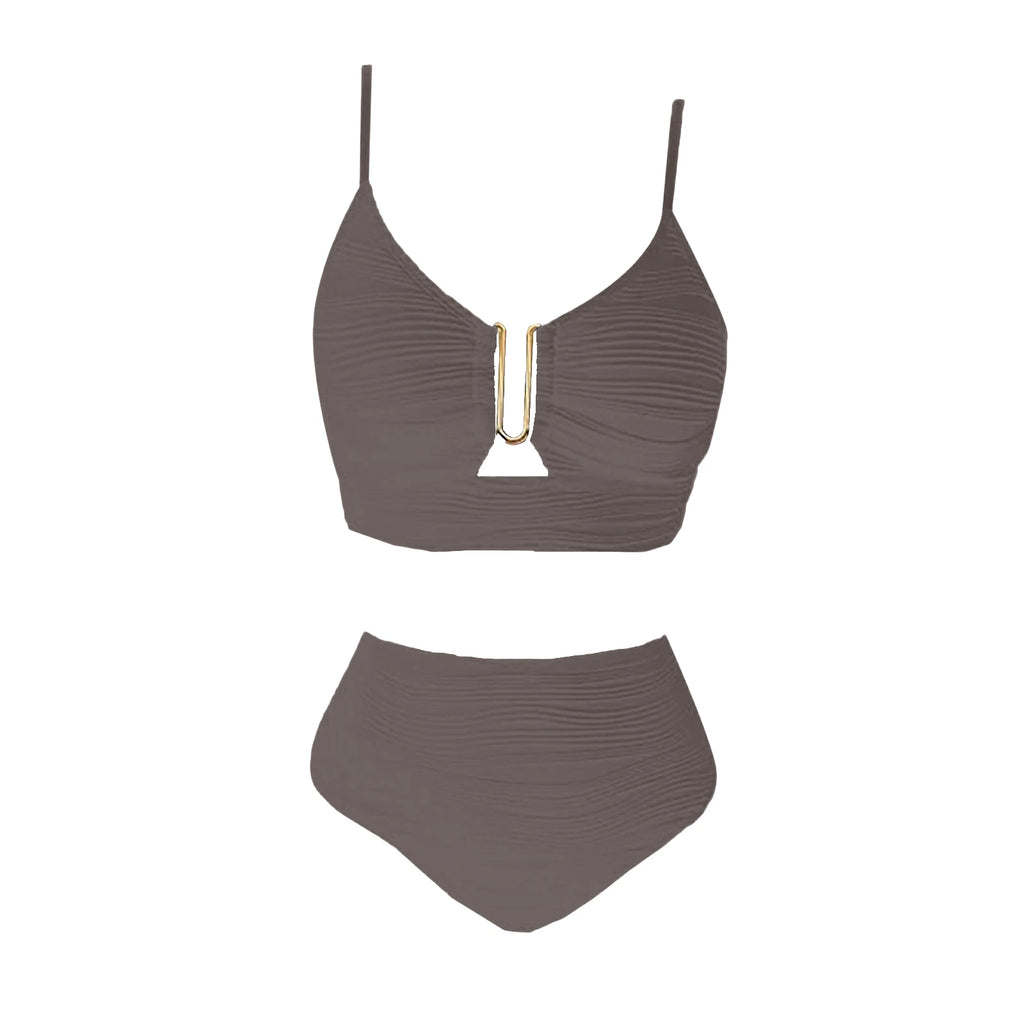 2 Piece Bikini Set Women’s U-Wire Cutout Popular Swimsuit High Waisted Textured 2026 Summer Beach Swim Female Bathing Suits