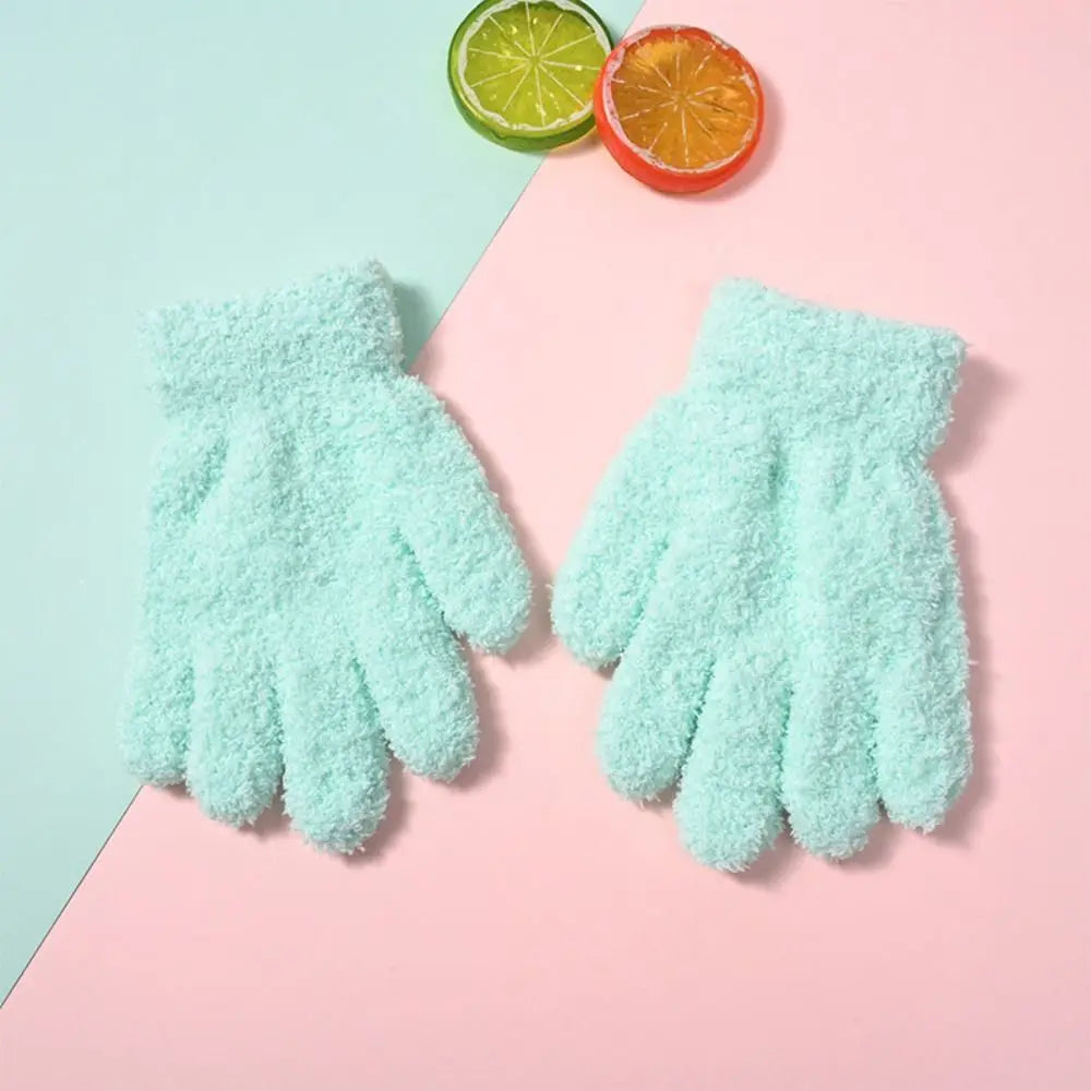 Fashion Thicken Children Gloves Solid Color Plush Furry Full Finger Guantes Warm Warm Mittens For Boys/Girls