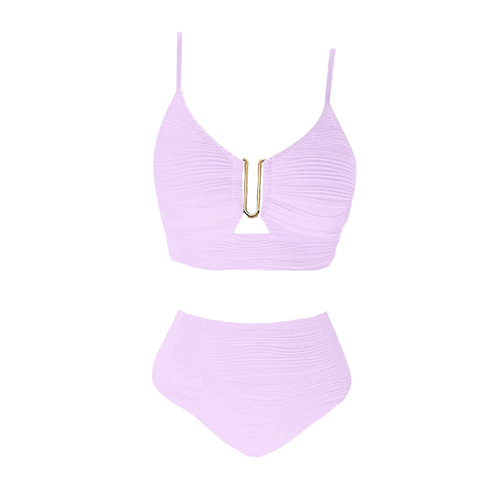 2 Piece Bikini Set Women’s U-Wire Cutout Popular Swimsuit High Waisted Textured 2026 Summer Beach Swim Female Bathing Suits