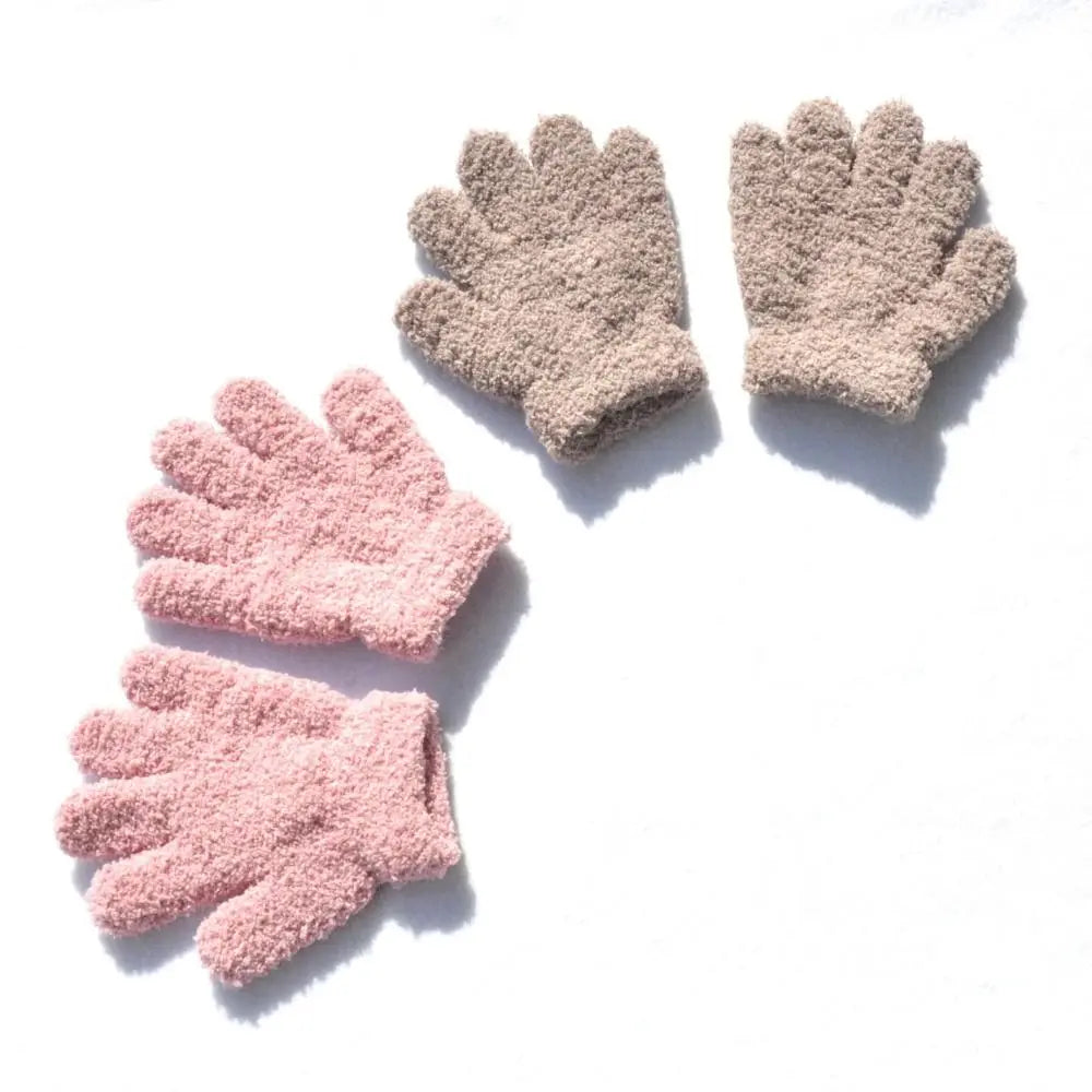 Fashion Thicken Children Gloves Solid Color Plush Furry Full Finger Guantes Warm Warm Mittens For Boys/Girls