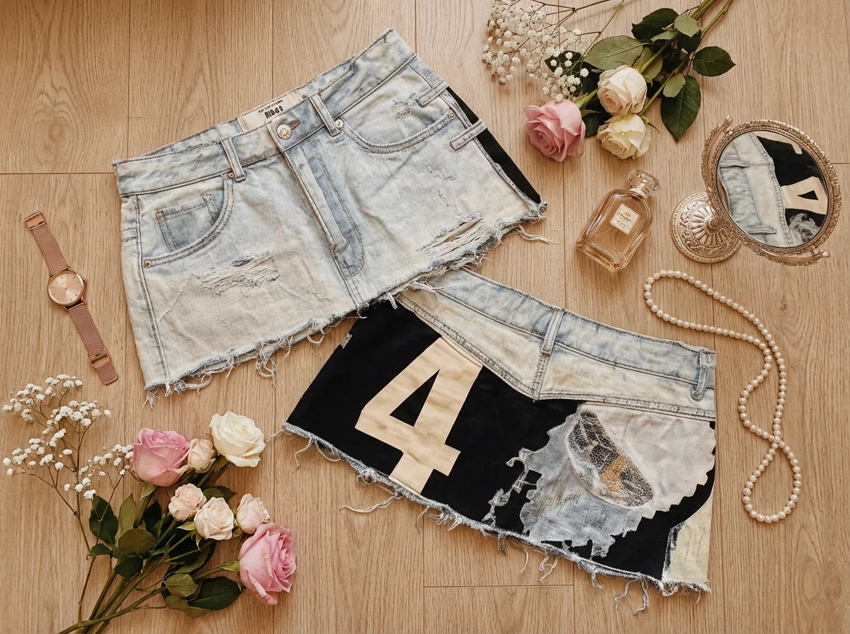 Gothic Sexy Denim Mini Skirt Y2K Womens Clothing Distressed Washed Baggy Shorts Casual High Waisted Slim Fit Mini Skirt