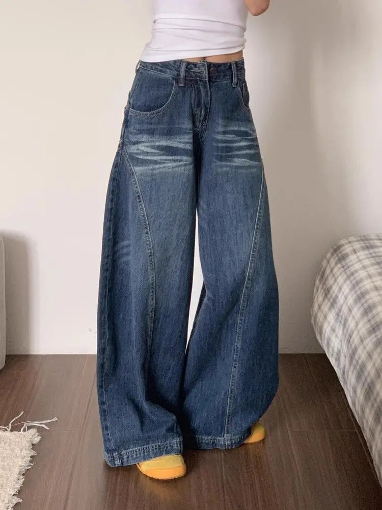 Blue High Street Wide Leg Jeans Women's Loose Slimming Drapey Straight Floor-Length Pants Spring Summer New Ladies Denim