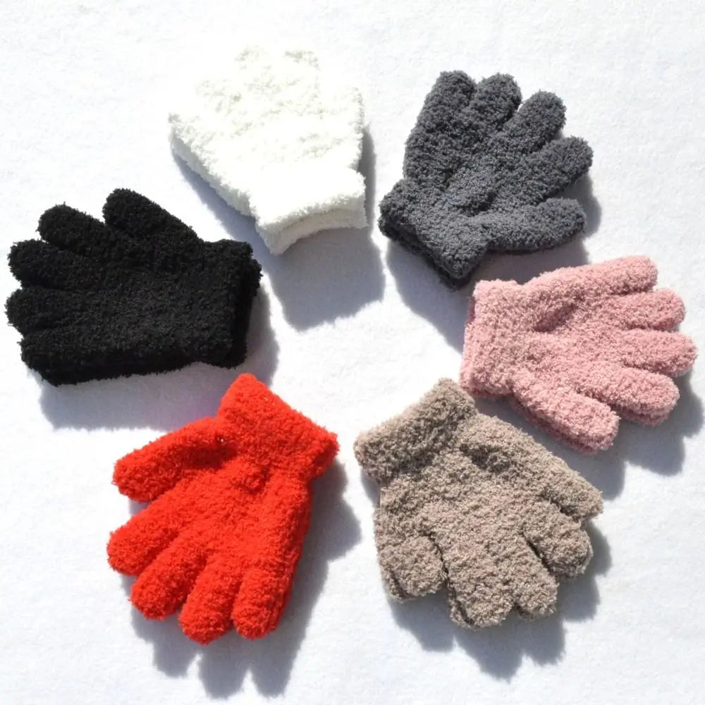 Fashion Thicken Children Gloves Solid Color Plush Furry Full Finger Guantes Warm Warm Mittens For Boys/Girls