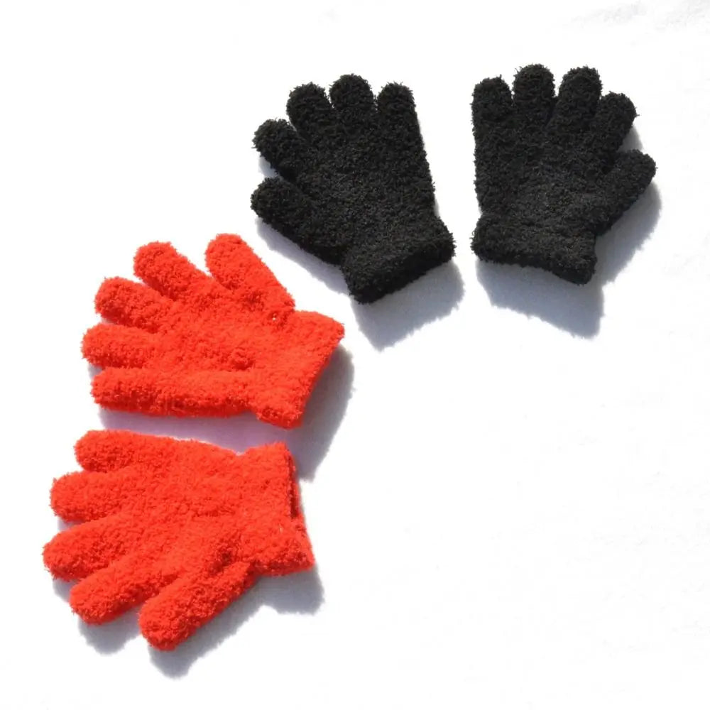 Fashion Thicken Children Gloves Solid Color Plush Furry Full Finger Guantes Warm Warm Mittens For Boys/Girls