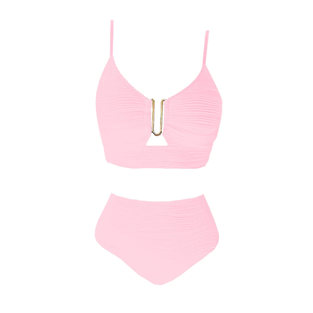 2 Piece Bikini Set Women’s U-Wire Cutout Popular Swimsuit High Waisted Textured 2026 Summer Beach Swim Female Bathing Suits