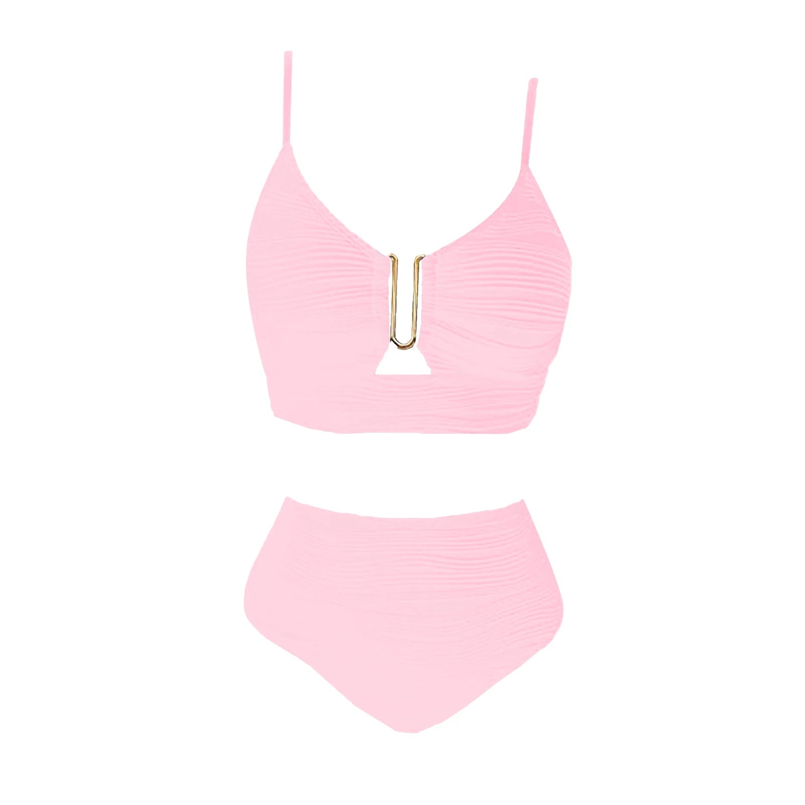 2 Piece Bikini Set Women’s U-Wire Cutout Popular Swimsuit High Waisted Textured 2026 Summer Beach Swim Female Bathing Suits
