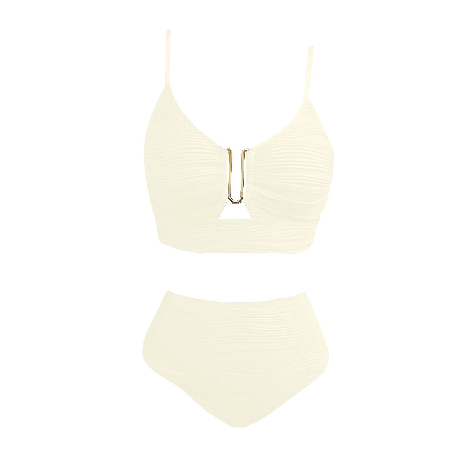 2 Piece Bikini Set Women’s U-Wire Cutout Popular Swimsuit High Waisted Textured 2026 Summer Beach Swim Female Bathing Suits