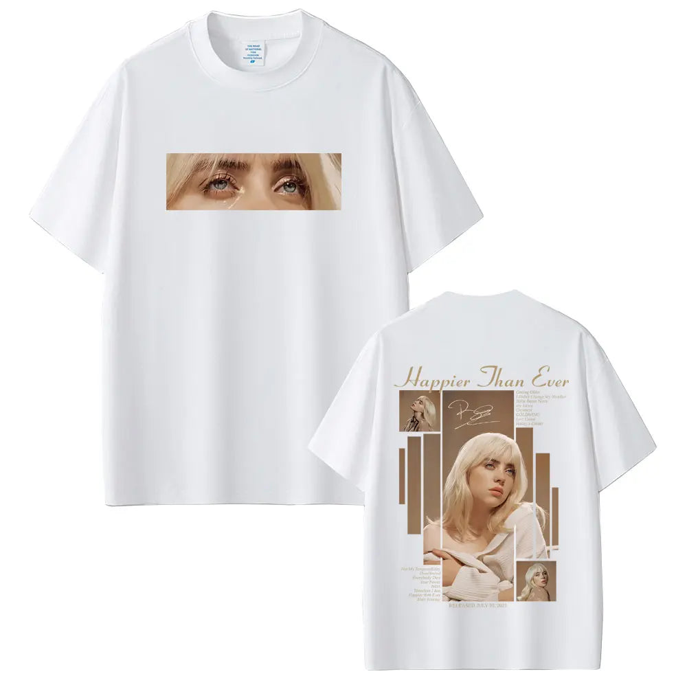 Happier Than Ever 2025 T-shirt Men Women Fashion Pop Music Short Sleeve T Shirts Unisex Hip HopT-shirts Streetwear