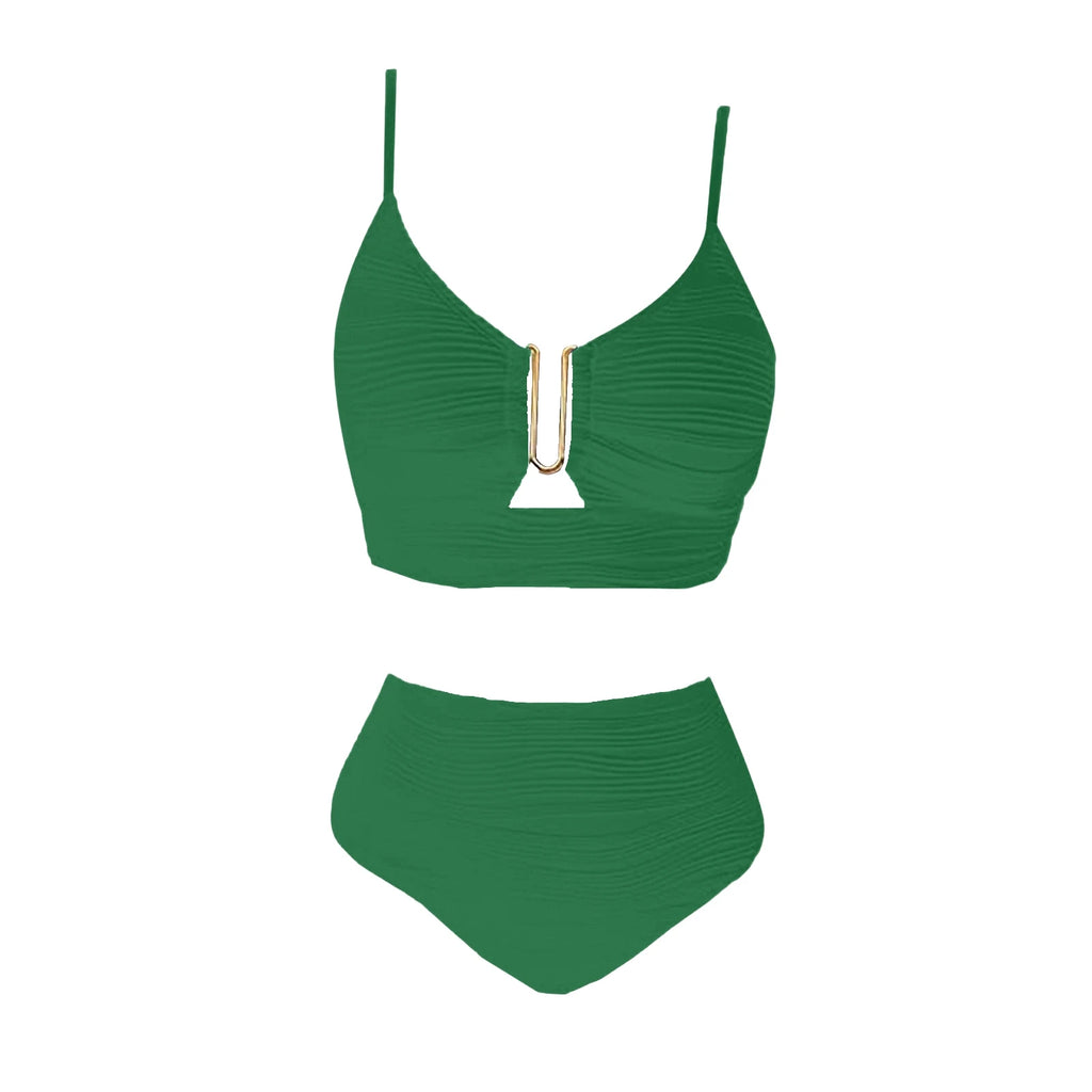 2 Piece Bikini Set Women’s U-Wire Cutout Popular Swimsuit High Waisted Textured 2026 Summer Beach Swim Female Bathing Suits