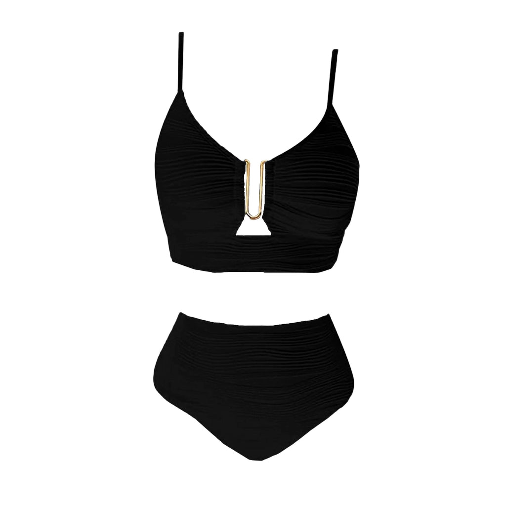 2 Piece Bikini Set Women’s U-Wire Cutout Popular Swimsuit High Waisted Textured 2026 Summer Beach Swim Female Bathing Suits