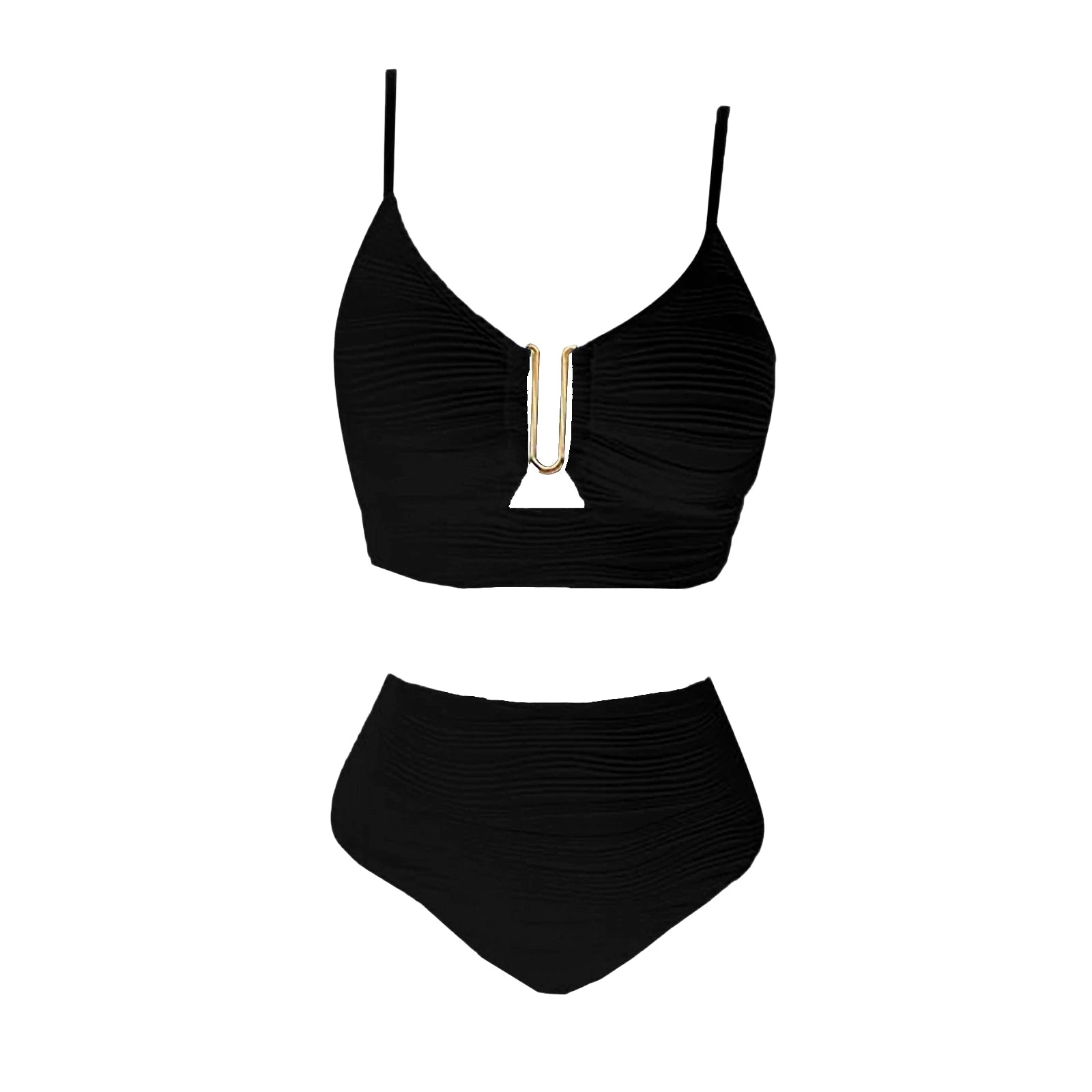 2 Piece Bikini Set Women’s U-Wire Cutout Popular Swimsuit High Waisted Textured 2026 Summer Beach Swim Female Bathing Suits