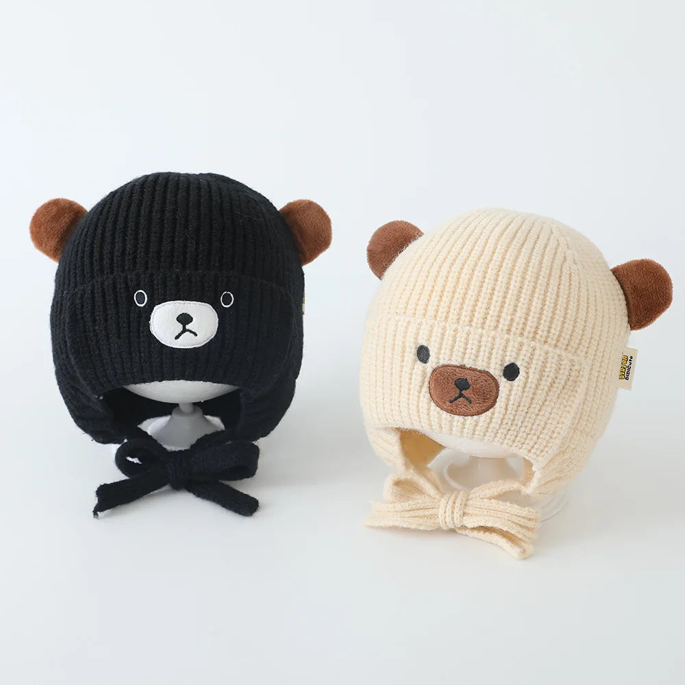 Boys Bear Animal Beanie Hats Children Thick Cute Caps Kids Knitted Cold Proof Hat Girls Autumn Winter Warm Windproof Cap